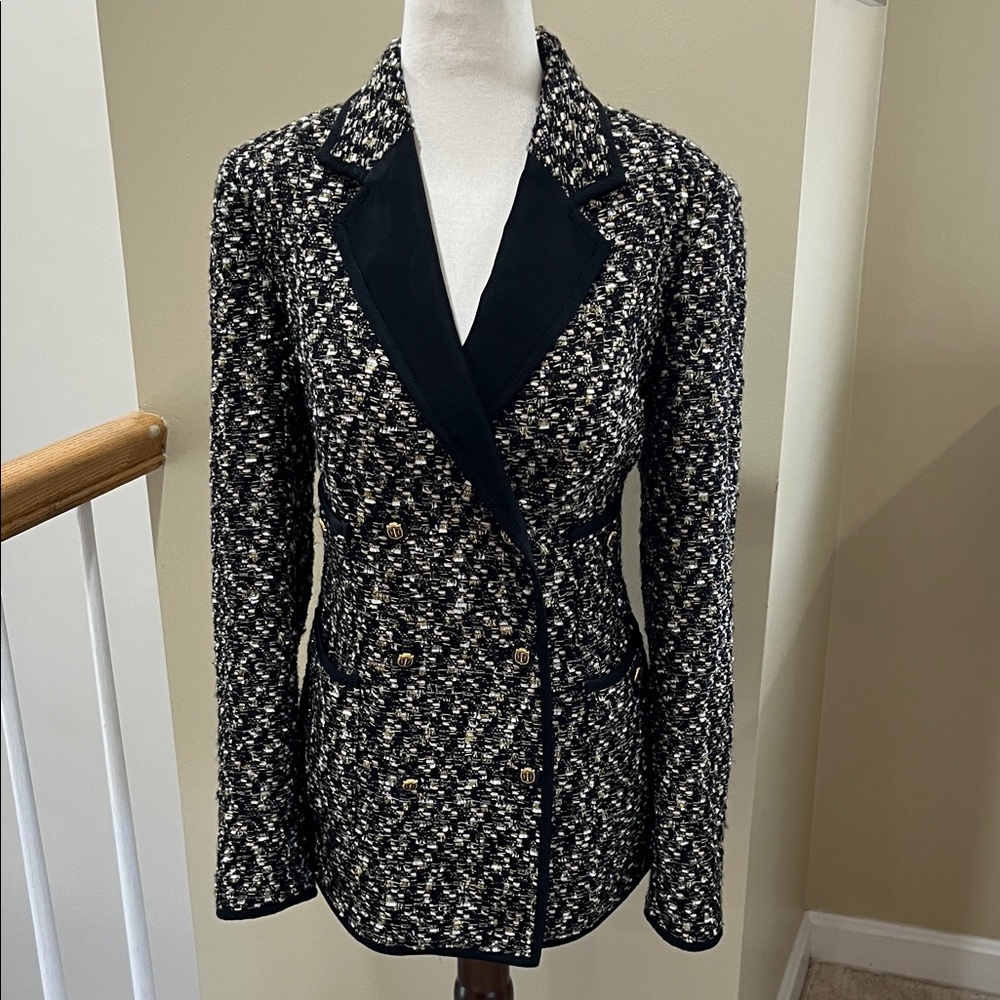 NWT Talbots Kate Fit Black Gold Metallic Tweed Double Breasted Blazer Size 10